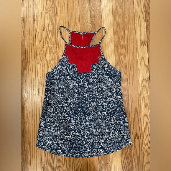 Lucky Brand Red and Blue Patterned Women's Top - Picture 1 of 3
